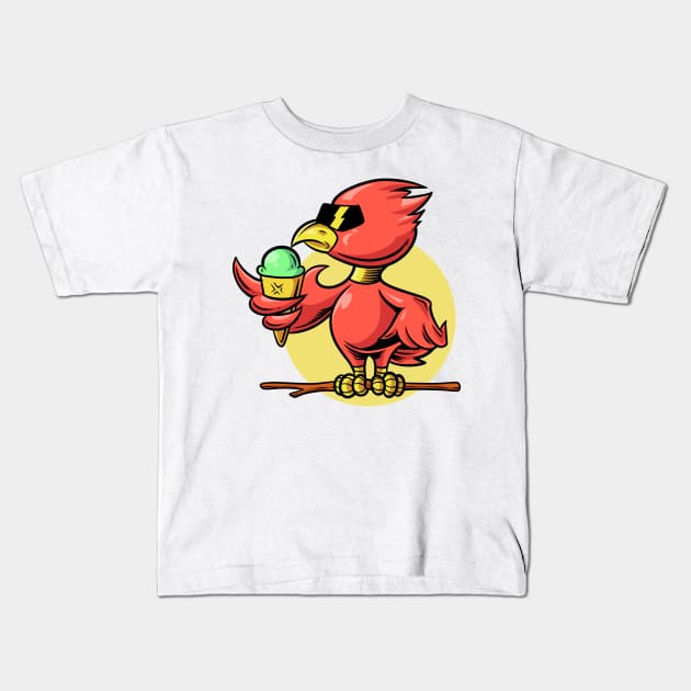 Cool bird eating ice cream cone Kids T-Shirt by Modern Medieval Design